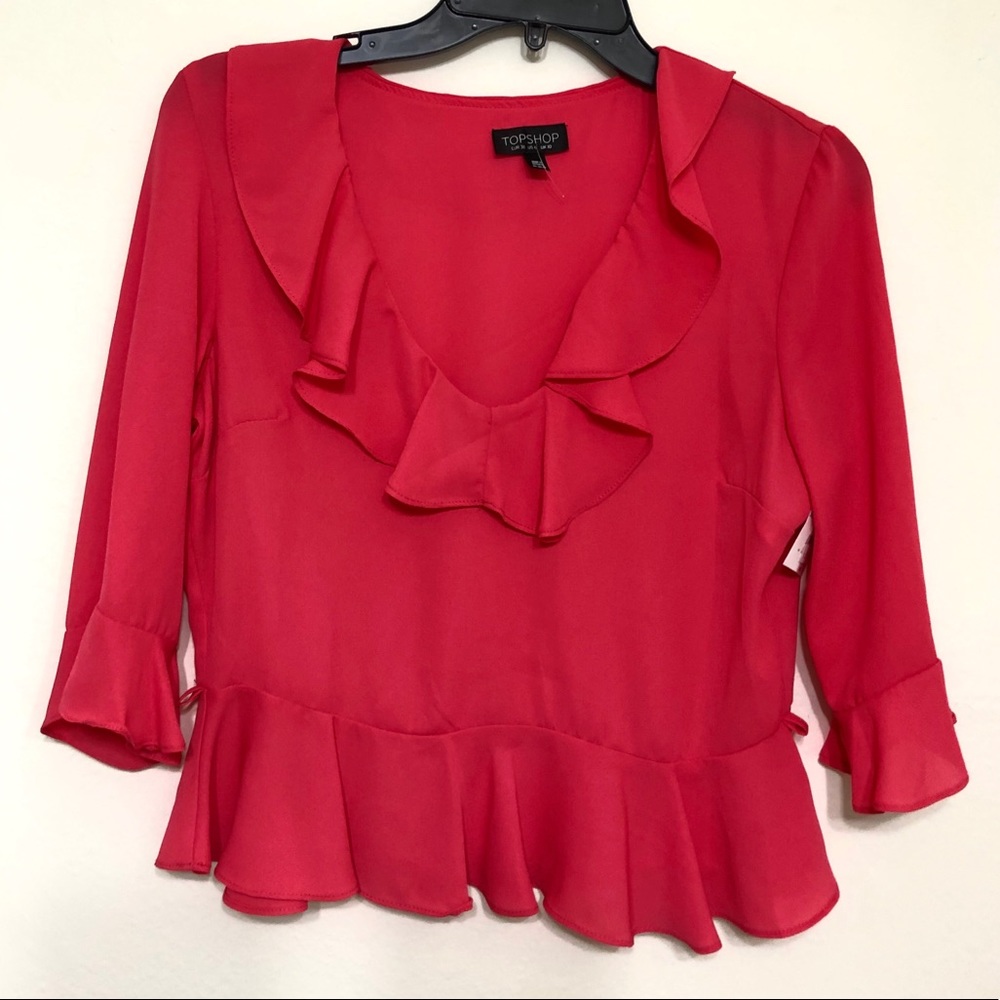 TOPSHOP RED BLOUSE US 6